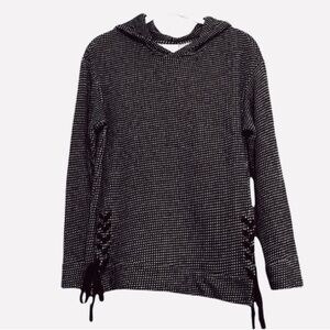 Sunday Textured Hoodie Sweatshirt Top Lace Up Sides 100% Cotton Black Size S